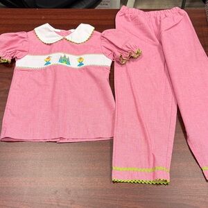 Secret Wishes Pink Girls Smocked Set with Castle Motif